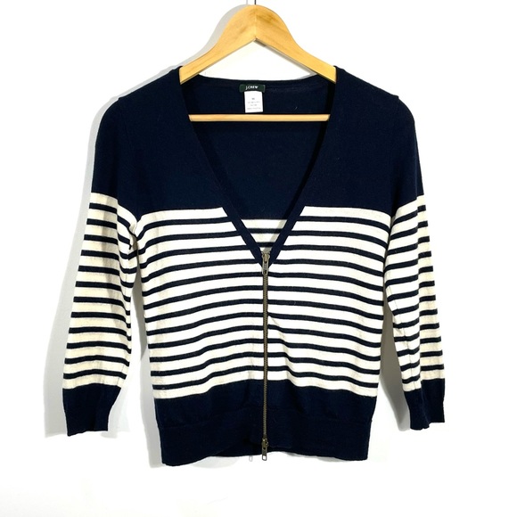 J. Crew Merino Stripe Zip Cardigan - Picture 3 of 9